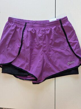 Asics Purple & Black Double Layered Athletic Shorts - Women's Size S